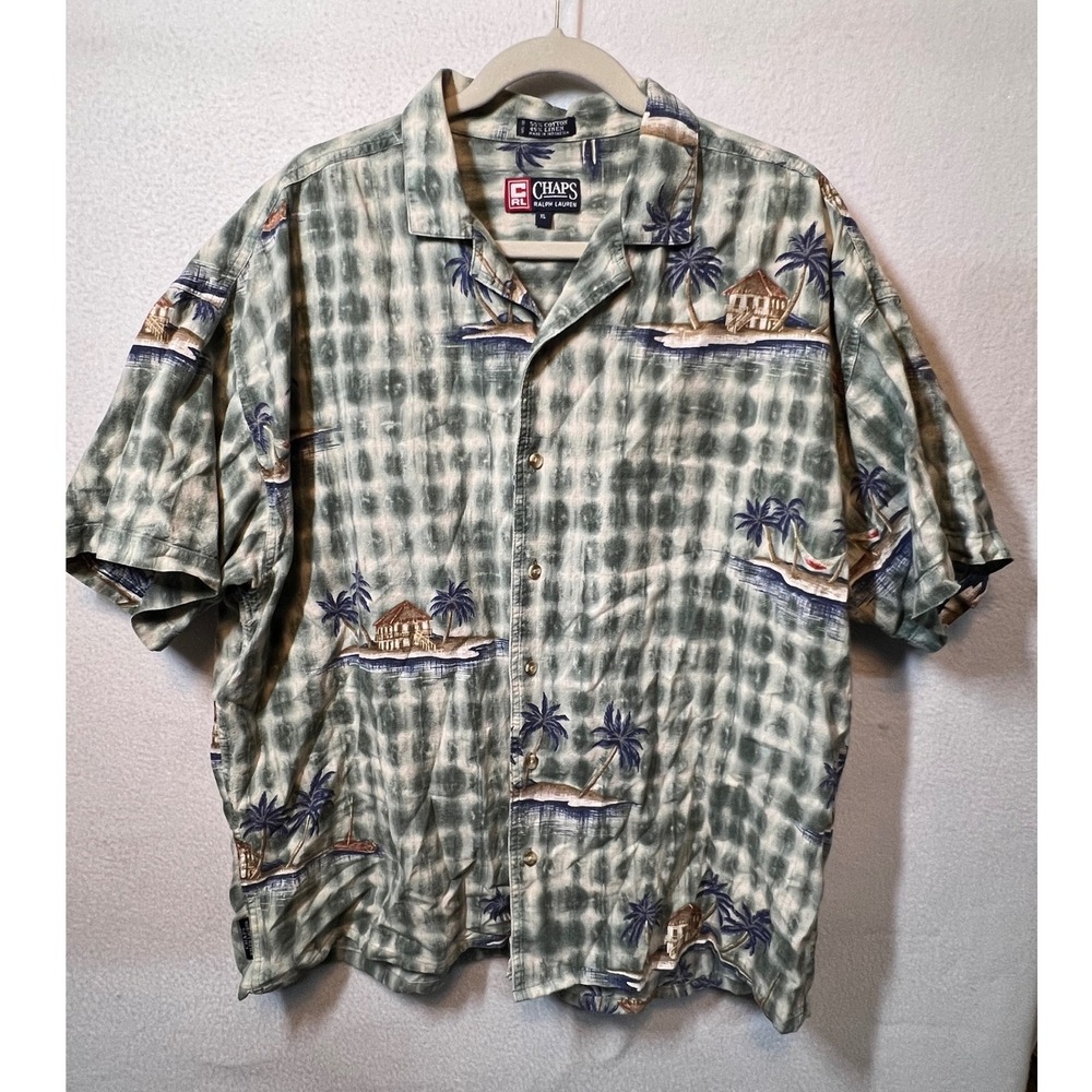 Chaps Ralph Lauren XL Button Up Shirt‎ Palm Tree Island Vacation Camp